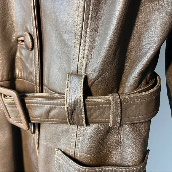 Vintage Olympic Long Leather Coat, Removable Faux Fur Liner - Picture 4 of 16